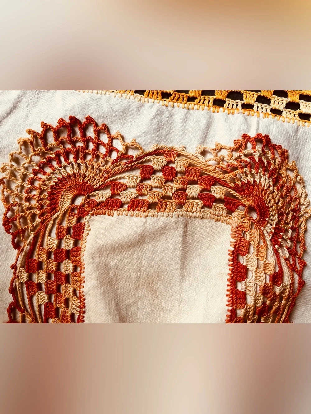 HandmadeVintage Crochet Fall  Doily Set in Yellow, White and Orange